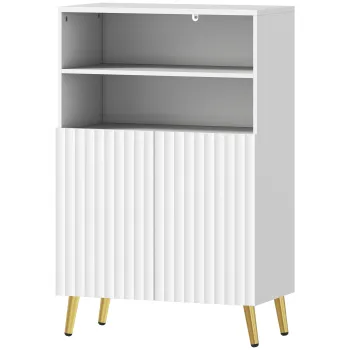 HOMCOM Dulap baie, comoda pentru living, usi cu inchidere silentioasa, 2 rafturi deschise, MDF, Alb | Aosom Romania 5097 imagine