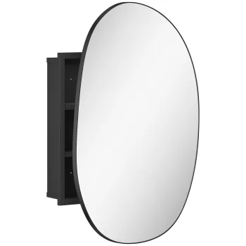 HOMCOM Dulap Baie cu Oglinda si 3 Rafturi, 61x12x79 cm, Forma Neregulata, Dulap Montabil pe Perete, Negru | Aosom Romania 558e imagine