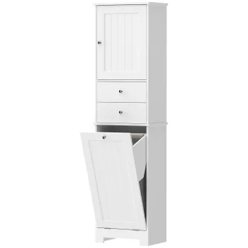 HOMCOM Dulap Baie Inalt si Ingust cu Cos pentru Rufe Inclinabil, Culoare Alb. | Aosom Romania 1f38 imagine