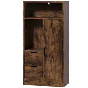 HOMCOM Dulap Baie Ingust cu 2 Sertare si Rafturi Reglabile pentru Bucatarie, Living, Hol, Maro Rustic | Aosom Romania cb0e imagine