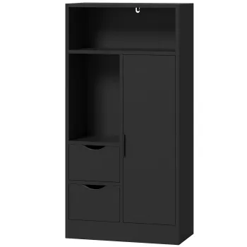 HOMCOM Dulap Baie Ingust cu 2 Sertare si Rafturi Reglabile pentru Bucatarie, Living, Hol, Negru | Aosom Romania 306d imagine