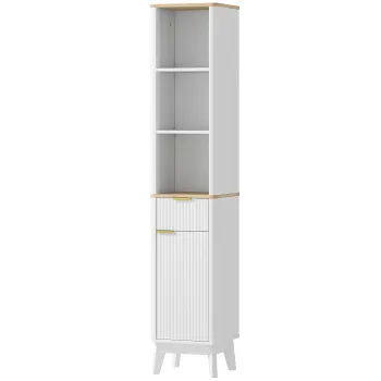 HOMCOM Dulap baie mobilier baie cu coloana cu 3 rafturi, sertar si 2 rafturi ajustabile 33 x 30 x 170 cm alb | Aosom Romania 3ede imagine