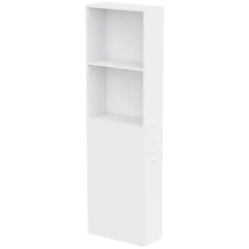 HOMCOM Dulap Baie Slim cu Organizator Glisant pe Roti, Sertar si Raft Reglabil, MDF, 18 x 40 x 135 Cm, Alb | Aosom Romania e7e8 imagine
