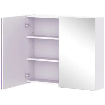 HOMCOM Dulap baie suspendat pe perete cu oglinda 70 x 60 cm cu raft reglabil, oglinda baie cu depozitare, alb | Aosom Romania 671b imagine
