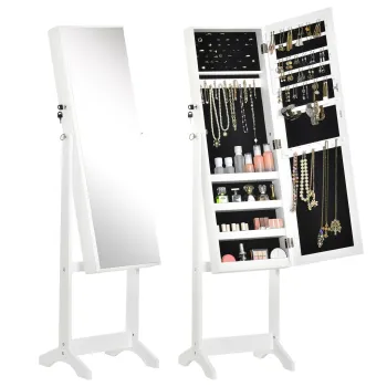HOMCOM Dulap Bijuterii cu Oglinzi si Spatii pentru Cercei Inele Coliere 46x36,5x151,5 cm Alb | Aosom Romania 9bf0 imagine