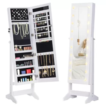 HomCom dulap bijuterii, oglinda si leduri incluse,40x37x146 cm | AOSOM RO 6226 imagine