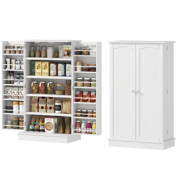 HOMCOM Dulap bucatarie garde-manger cu 2 usi, 5 rafturi si 12 recipiente pentru condimente - 60 x 30 x 104 cm - alb | Aosom Romania be6b imagine