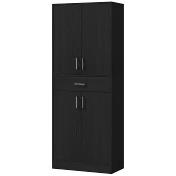 HOMCOM Dulap Bucatarie Inalt cu 4 Usi, Sertar Mare, Polite Reglabile, 70,8 x 34 x 180 Cm, Negru | Aosom Romania 172f imagine