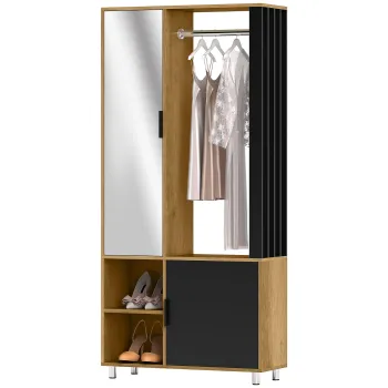 HOMCOM Dulap camera penderie cu mirror, compartimente deschise, dulap si sipca de suspendare, 80 x 30 x 170 cm, natural | Aosom Romania f8b3 imagine