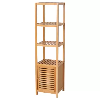 Homcom Dulap Coloana pentru Baie din Bambus cu 4 Rafturi si Dulap 36x33x140cm ebdf imagine