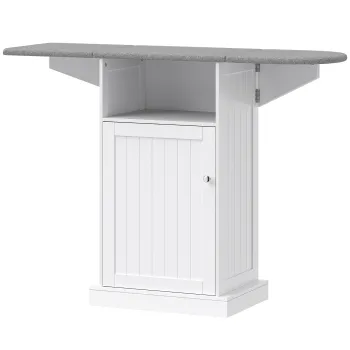 HOMCOM Dulap Compact cu Masa de Calcat Pliabila pe Roti cu Raft Deschis si Dulap, 121x37x89 cm, Alb si Gri | Aosom Romania b125 imagine