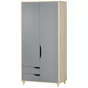 HOMCOM Dulap cu 2 usi din PAL si MDF cu sina pentru agatat, 3 rafturi si 2 sertare pentru sufragerie si dormitor, 88,9x50,1x184,5 cm | AOSOM RO 4a40 imagine