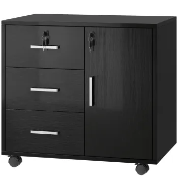 HOMCOM Dulap cu 3 Sertare, Polita Reglabila, Suport pentru Imprimanta si Lacat, Negru | Aosom Romania 0334 imagine