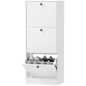 HOMCOM Dulap cu 3 Usi Rabatabile Rafturi Ajustabile si Design Compact 47x28x115 cm Alb cu Insertii de Lemn | Aosom Romania 753b imagine