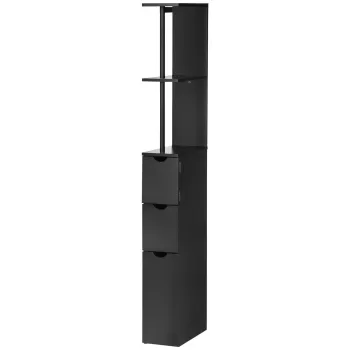 HOMCOM Dulap cu coloana din lemn ce economie de spatiu, dulap de baie cu rafturi, dulap si sertare, negru, 15x33x136cm 39fc imagine