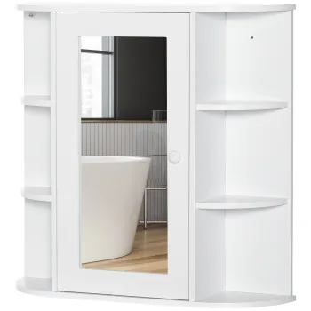HOMCOM Dulap cu oglinda Dulap de baie Badezimmerschrank, 8 compartimente, usi cu oglinda, rezistent la apa, 66 cm x 17 cm x 63 cm, Alb | Aosom Romania b1a5 imagine