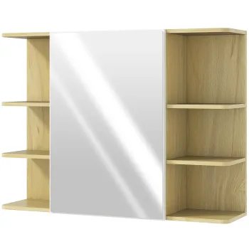 HOMCOM Dulap cu Oglinda pentru Baie cu Dulapior si 6 Compartimente Deschise 80x20x59cm Lemn | Aosom Romania e6e5 imagine