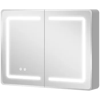 HOMCOM Dulap cu oglinda pentru baie cu iluminare LED, 60 x 80 cm, antiaburire, dimabil in 3 trepte | Aosom Romania bddd imagine