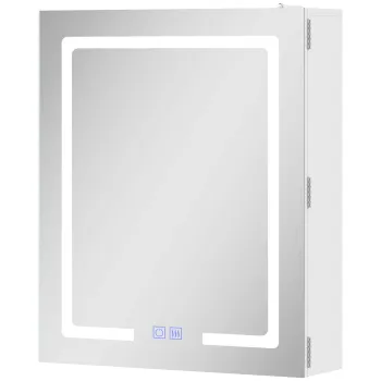 HOMCOM Dulap cu oglinda pentru baie cu iluminare, raft reglabil, usa, 3 temperaturi de culoare, anti-aburire 50 x 15 x 60 cm Alb | Aosom Romania 9916 imagine