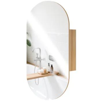 HOMCOM Dulap cu oglinda pentru baie, montare pe perete, oval, 45 x 90 cm, modern, fara rame, lemn natural | Aosom Romania f08d imagine