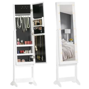 HomCom, dulap cu oglinda, pentru bijuterii, 36x30x136 cm, alb e658 imagine