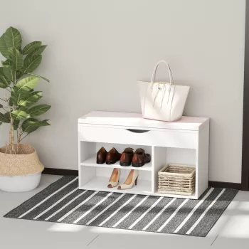 Homcom Dulap cu Pantofi Banca cu Scaune Captusite Rabatabile pentru Hol  Lemn 80x30x47cm Alb e164 imagine