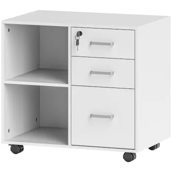 HOMCOM Dulap cu Sertare pentru Birou, Suport pentru Documente cu 3 Sertare cu Incuietoare si Chei, 60x40x56 cm, Alb | Aosom Romania e6e1 imagine