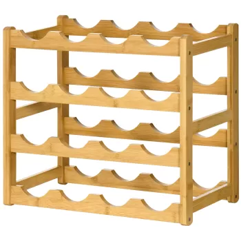 HOMCOM Dulap cu suport pentru vinuri cu 16 sticle, organizator de sticle, raft de afisare pentru blat, bar acasa, natural | AOSOM RO 3ba5 imagine
