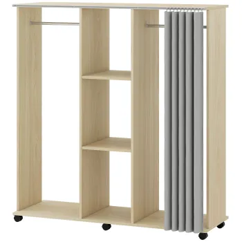 HOMCOM Dulap cu umeras Mobil pentru depozitare 6 roti 120L x 40l x 128H cm lemn natural | Aosom Romania bff8 imagine