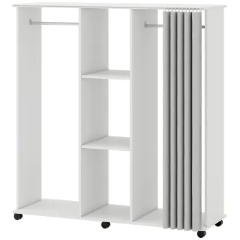 HOMCOM Dulap cu umeras Mobilier de depozitare mobil 6 roti 120L x 40l x 128H cm alb | Aosom Romania d27d imagine