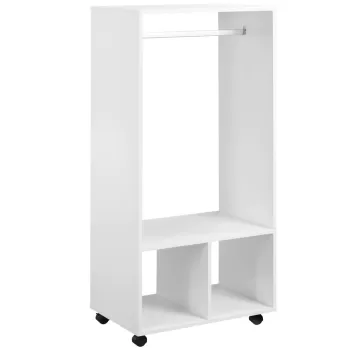 HOMCOM Dulap Cuier cu Bara din Aluminio si 2 Rafturi Deschise, Cuier pentru Intrare, Dormitor si Sufragerie din PAL, 60x40x128 cm, Alb 2a8a imagine