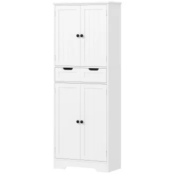 HOMCOM Dulap de baie, corp de depozitare cu sertar si 4 usi, stil modern, 60 x 30 x 160 cm, alb | Aosom Romania 4273 imagine