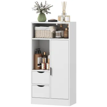 HOMCOM Dulap de Baie cu 2 Sertare Compartiment Deschis si Rafturi Reglabile pentru Spatiu Mic 50x25x100 cm Alb | Aosom Romania da56 imagine