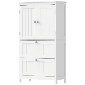 HOMCOM Dulap de baie cu 2 sertare, independent, cu raft reglabil si usi cu aspect lamelar, Alb | Aosom Romania 9dce imagine