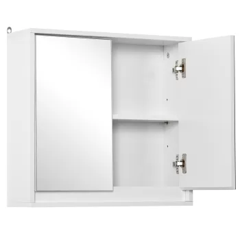 HOMCOM Dulap de baie cu 2 usi, oglinda baie dulap cu raft reglabil din lemn MDF 48x14.5x45cm alb 82d9 imagine