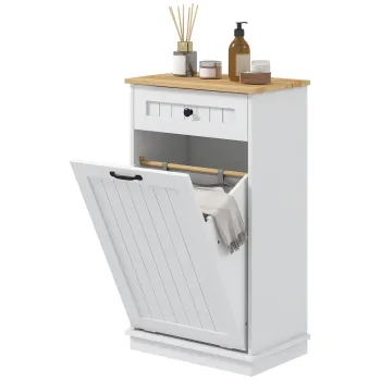 HOMCOM Dulap de Baie cu Cos pentru Rufe si Sertar, Mobilier pentru Depozitarea Lenjeriei si Cos, 52x33x90 cm, Alb | Aosom Romania 6dce imagine