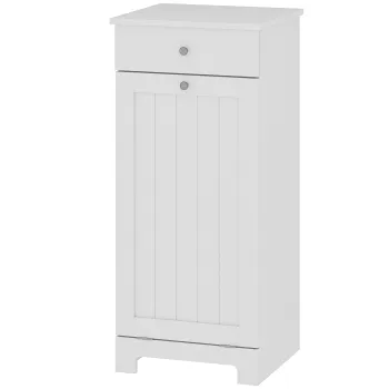 HOMCOM Dulap de baie cu cos rabatabil pentru rufe murdare Mobilier pentru rufe murdare cu sacosa textila pliabila si sertar Alb 40x38x90 cm | Aosom Romania 418e imagine