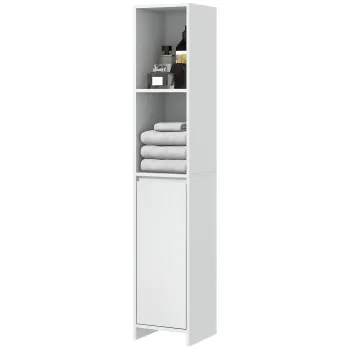 HOMCOM Dulap de Baie cu Dulapior si 2 Compartimente Deschise, Mobilier Baie cu Spatiu de Depozitare, 30x30x160 cm, Alb | Aosom Romania 5468 imagine