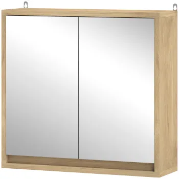 HOMCOM Dulap de baie cu oglinda, 2 usi si polita ajustabila, dulap suspendat in stil modern 48x14,5x45cm natural | Aosom Romania 3d15 imagine