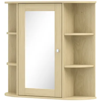 HOMCOM Dulap de baie cu oglinda Dulap de perete cu rafturi deschise 66x17x63 cm Natural | Aosom Romania f956 imagine