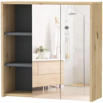 HOMCOM Dulap de Baie cu Oglinda si 2 Usi, 60x20x60 cm, Compartiment Deschis, Natur | Aosom Romania 65c4 imagine