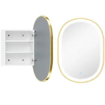 HOMCOM Dulap de Baie cu Oglinda si Lumini LED de 3 Culori Dulap de Perete Oval cu Functie Memorie si Antiaburire Auriu | Aosom Romania 86c2 imagine