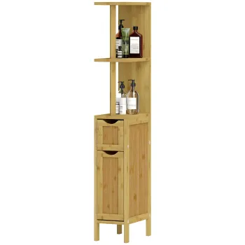HOMCOM Dulap de Baie cu Rafturi Deschise, Dulap cu Spatiu de Depozitare si Usi Magnetice, 18x30x120 cm, Lemn Natural | Aosom Romania afc8 imagine