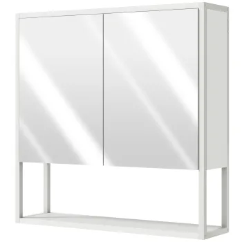 HOMCOM Dulap de Baie de Perete cu Oglinda, Dulap cu Raft Reglabil si Raft Deschis, 60x16x60 cm, Alb | Aosom Romania 5710 imagine