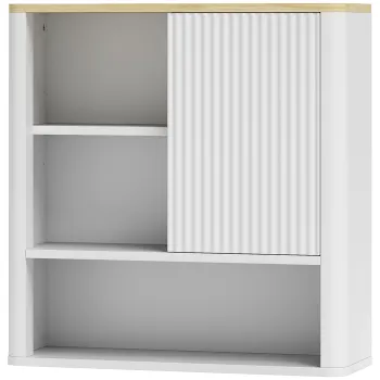 HOMCOM Dulap de baie de perete cu usa culisanta 5 compartimente si polite reglabile 60x20x62 cm Alb | Aosom Romania ed91 imagine