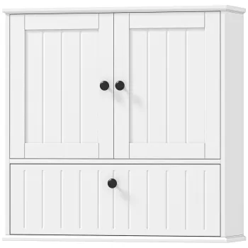 HOMCOM Dulap de baie de perete rustic cu raft reglabil, usi duble si usa batanta 60x19,5x60 cm Alb | Aosom Romania 59b2 imagine