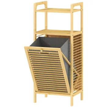 HOMCOM Dulap de baie din bambus cu cos de rufe detasabil de 37 l, natural | Aosom Romania 22c2 imagine