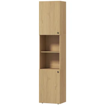 HOMCOM Dulap de baie inalt, 6 niveluri, 2 dulapuri, 2 rafturi deschise, compartimente deschise, lemn, culoare stejar | Aosom Romania cb5a imagine