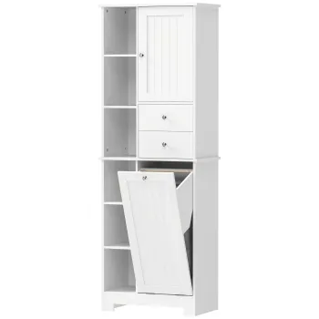 HOMCOM Dulap de baie inalt de 171 cm, dulap ingust cu cos de rufe extensibil, 2 sertare, Alb | Aosom Romania 9007 imagine