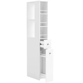 HOMCOM Dulap de Baie Inalt si Ingust cu 2 Sertare, 135 cm, Alb | Aosom Romania df0b imagine